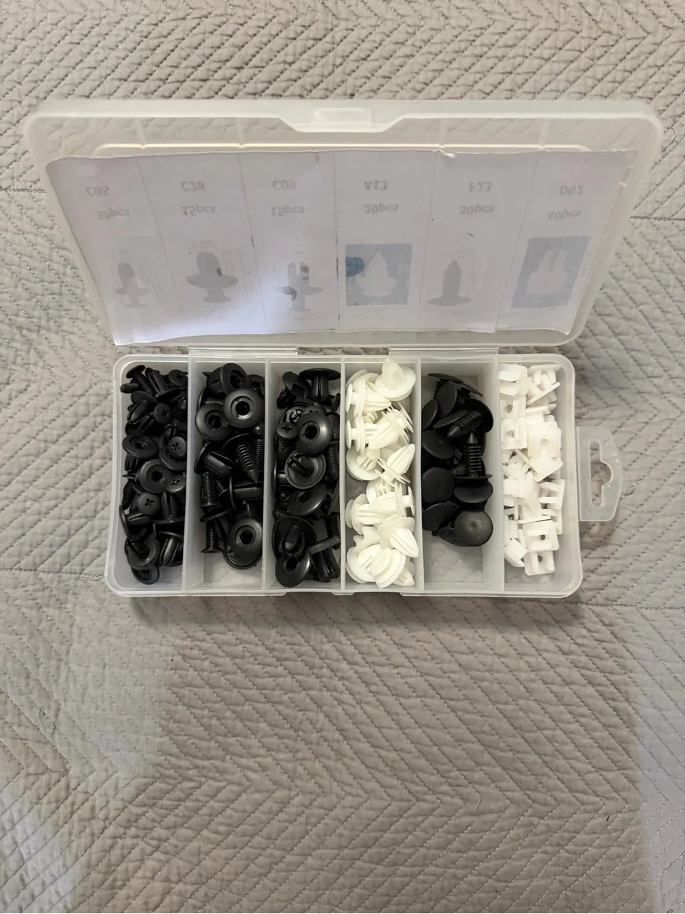 Black and White Plastic Trim Clip & Fastener Assortment Kit - Multipack